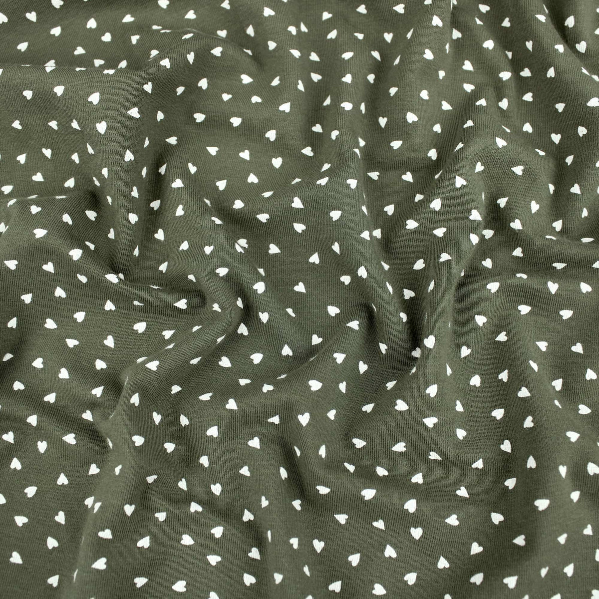Hearts Cotton Jersey Khaki Pattern Dressmaking Women Kids Stretch Fabric OEKO-TEX Soft Knit Neutral Girl Khaki