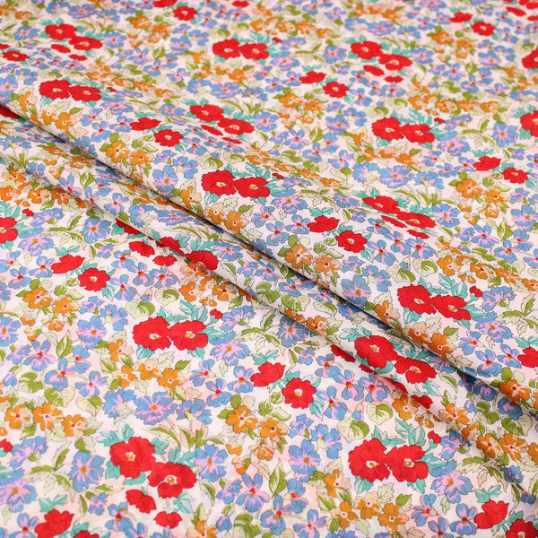 Kingfisher Eden Garden Flowers Cotton Lawn Print Pattern Dressmaking Floral Pretty Soft Material Women White