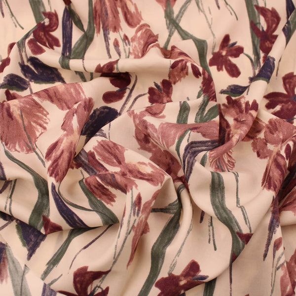 Large Brushstroke Flowers Viscose Rayon Print Pattern Dressmaking Flowers Fabric Soft Material Natural