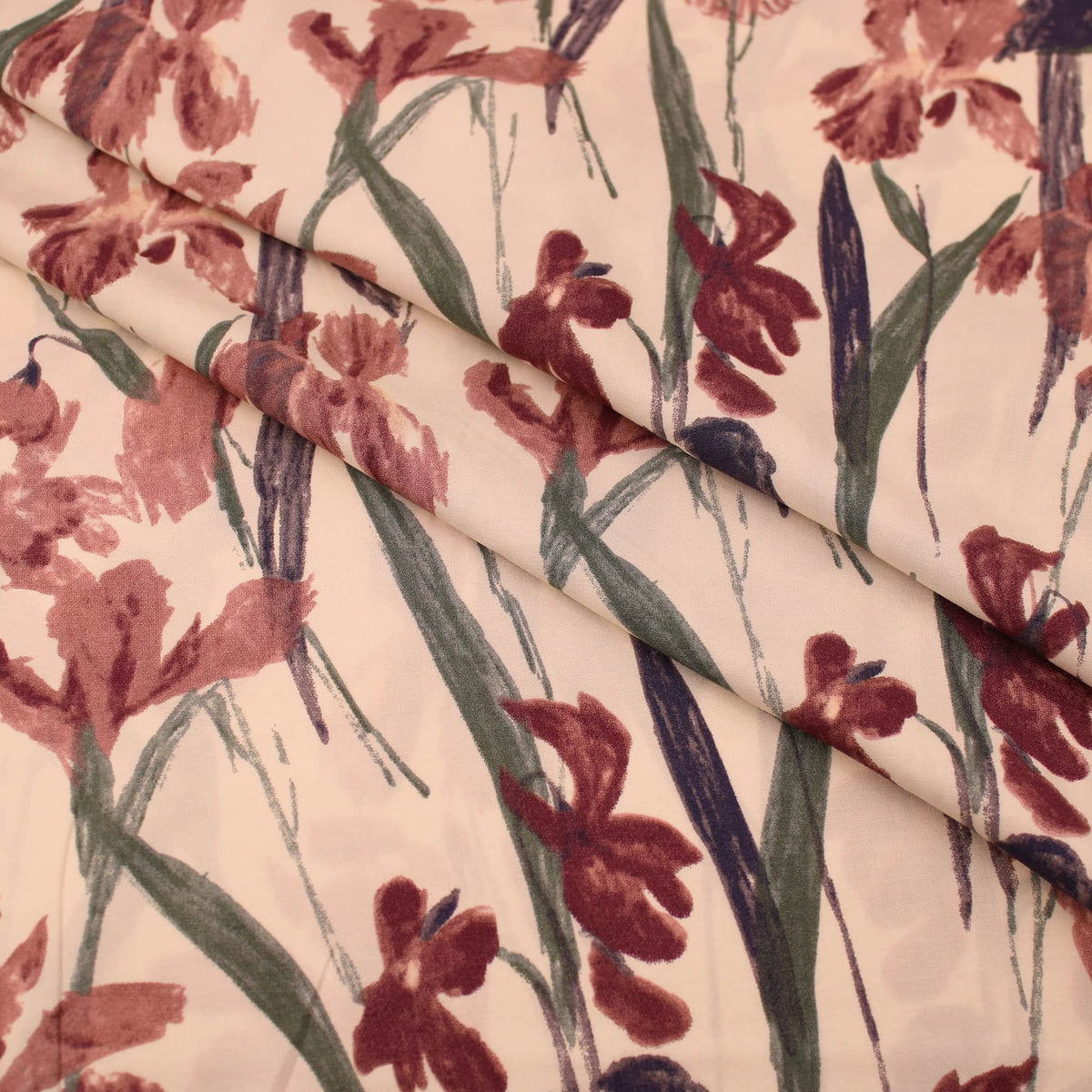 Large Brushstroke Flowers Viscose Rayon Print Pattern Dressmaking Flowers Fabric Soft Material Natural