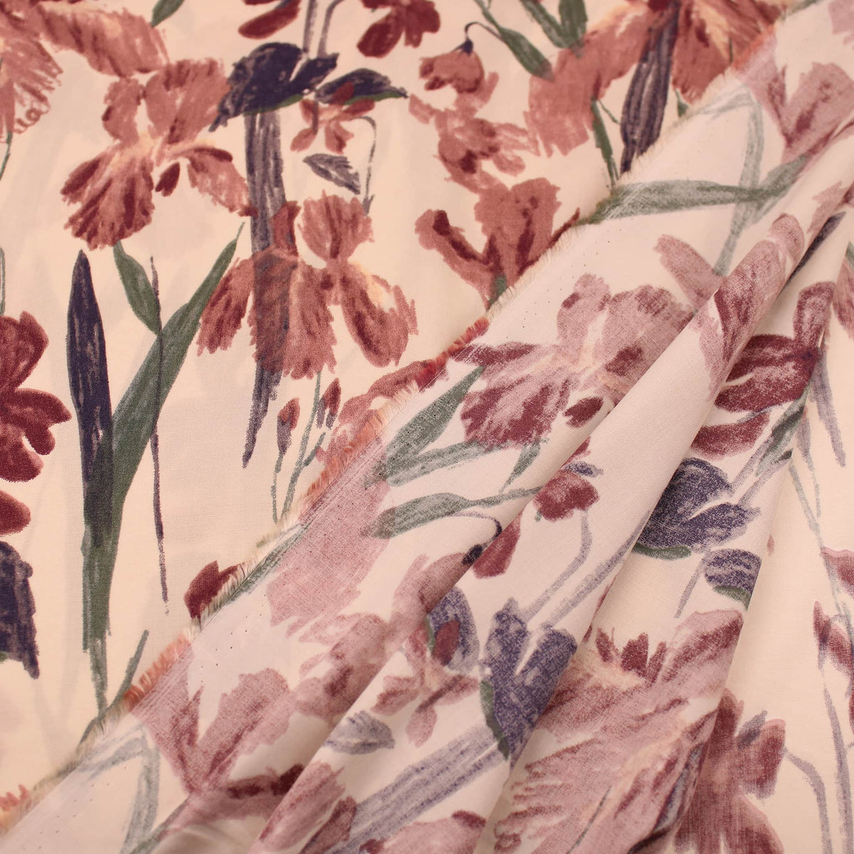 Large Brushstroke Flowers Viscose Rayon Print Pattern Dressmaking Flowers Fabric Soft Material Natural