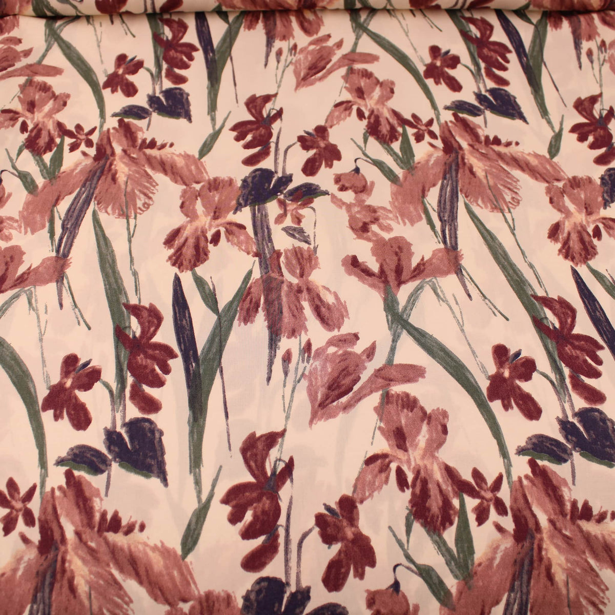 Large Brushstroke Flowers Viscose Rayon Print Pattern Dressmaking Flowers Fabric Soft Material Natural