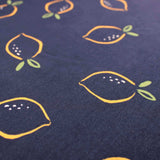Lemons on Navy French Terry OEKO-TEX Fabric Jersey Kids Dressmaking Stretch Fruit Pattern Material Navy