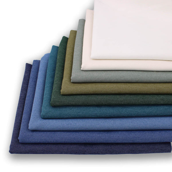 Light 65% cotton denim dressmaking fabric in 17 colours Denim Blue