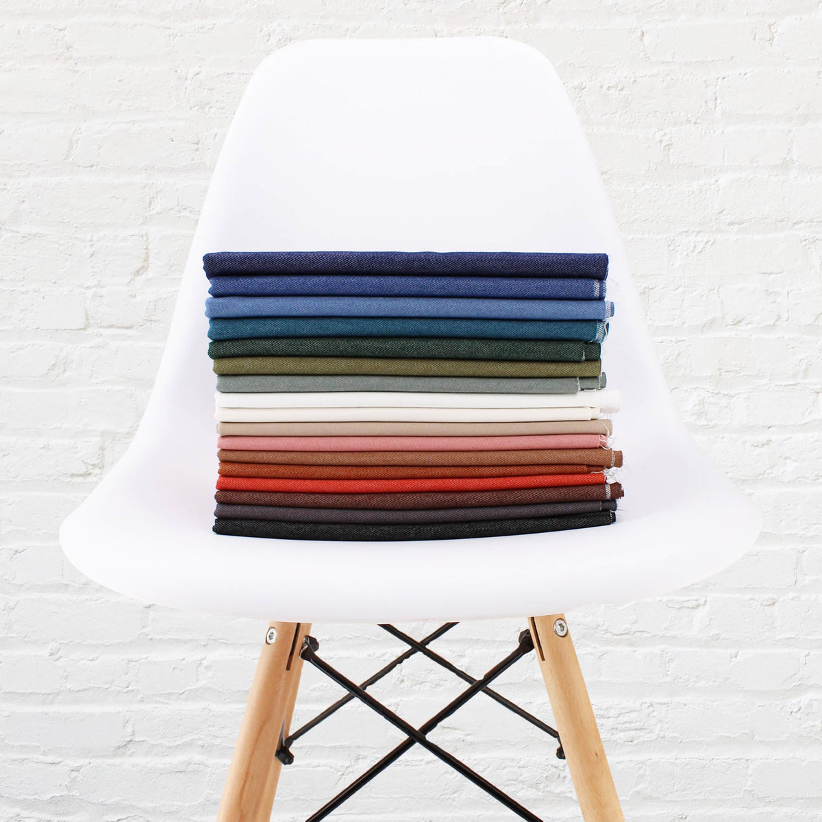 Light 65% cotton denim dressmaking fabric in 17 colours White