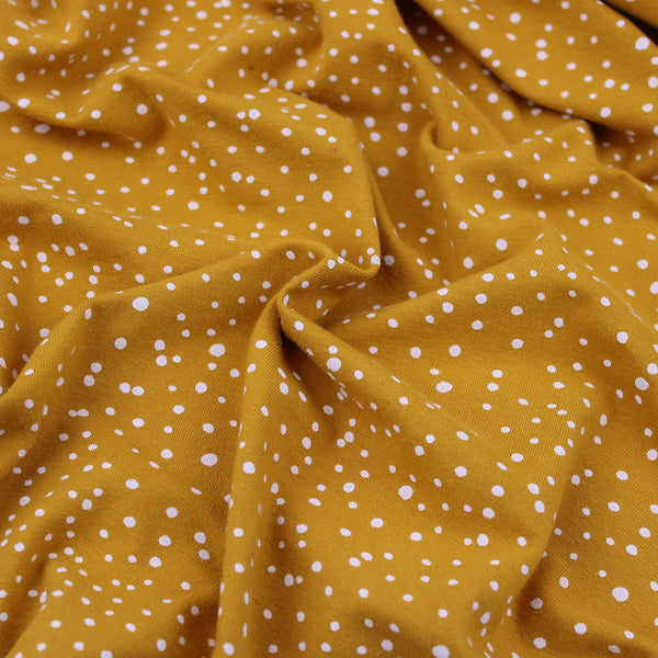 Little Dots and Spots Cotton Jersey Ochre Pattern Dressmaking Women Kids Stretch Fabric OEKO-TEX Soft Knit Polka Mini Neutral  Ochre