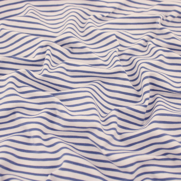 Medium Stripes OEKO-TEX Cotton Jersey Fabric Material Print knit stretch spandex lines dressmaking kids striped soft Jeans Blue