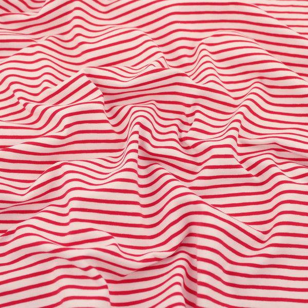 Medium Stripes OEKO-TEX Cotton Jersey Fabric Material Print knit stretch spandex lines dressmaking kids striped soft Red