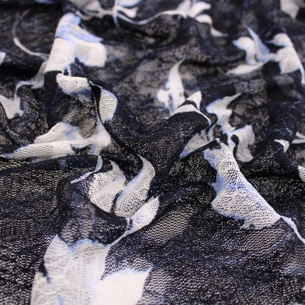 leaf pattern soft stretch lace dressmaking women fabric Navy