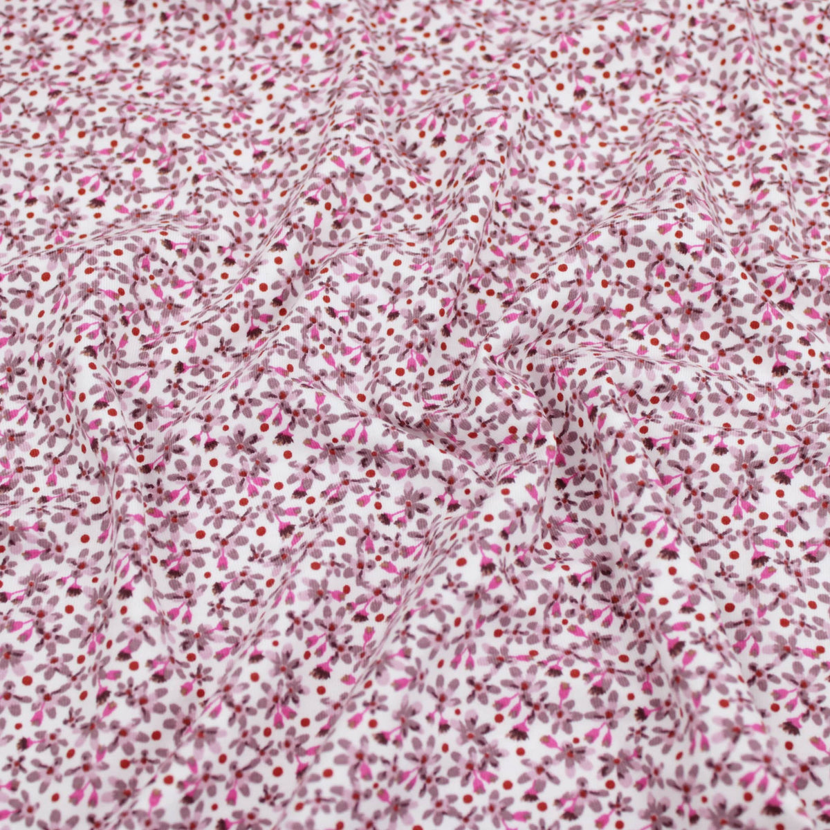 Mini Purple Mauve Flowers Cotton Jersey Children Girls Dressmaking Fabric Mauve