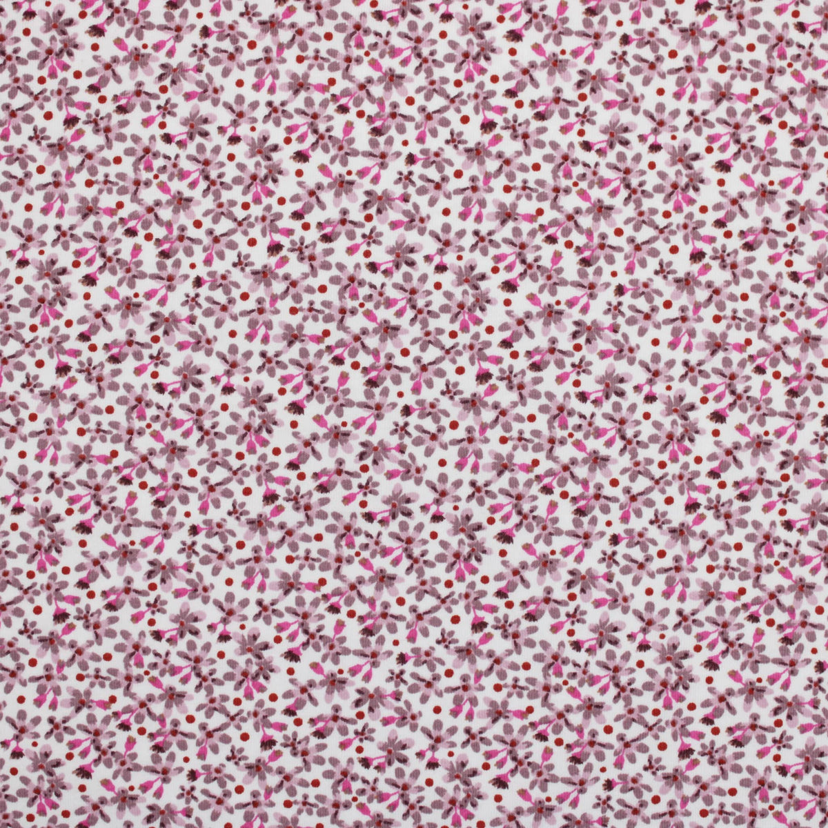 Mini Purple Mauve Flowers Cotton Jersey Children Girls Dressmaking Fabric Mauve