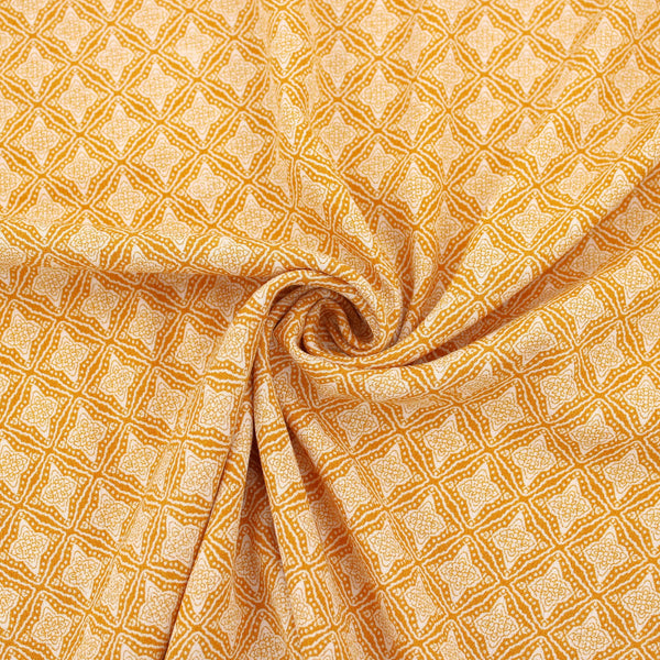 Celeste Florals on Viscose Crepe Pattern Dressmaking Fabric Rayon Soft Silky Material Lawn Women Ladies Flowers Pretty Textured Crinkle Mustard Yellow