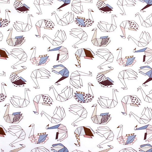 Origami Swan Cotton Jersey Pattern Dressmaking Women Kids Stretch Fabric OEKO-TEX Soft Knit Graphic Neutral  Ivory