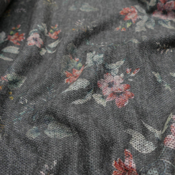 stretch knitted viscose fabric in floral pattern Dark Grey