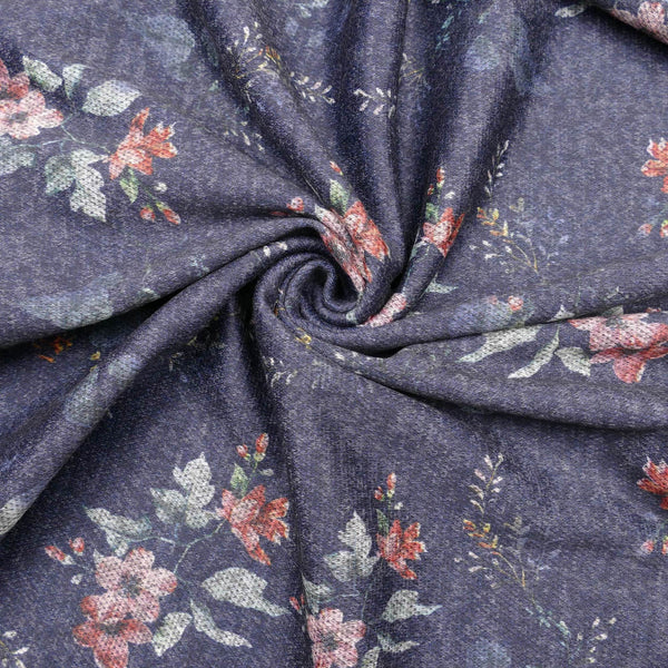 stretch knitted viscose fabric in floral pattern Navy