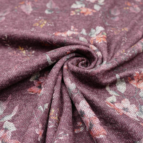 stretch knitted viscose fabric in floral pattern Wine