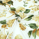 Large Floral Spring Roses Scuba Jersey - Green and Yellow