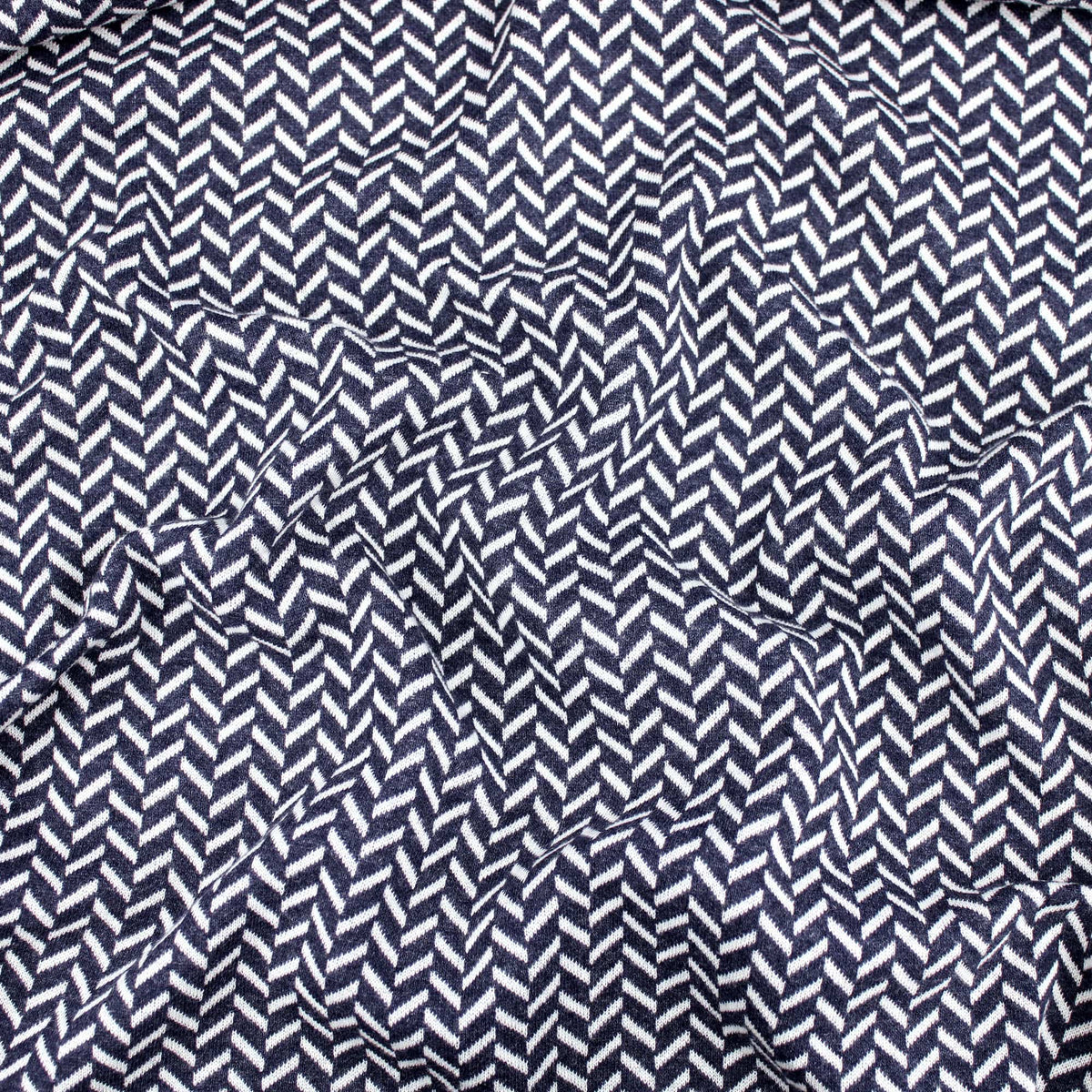 Recycled Cotton Melange Herringbone Knitted Jacquard Stretch Pattern Fabric Material Dressmaking Cardigan Soft Warm Sweater Navy