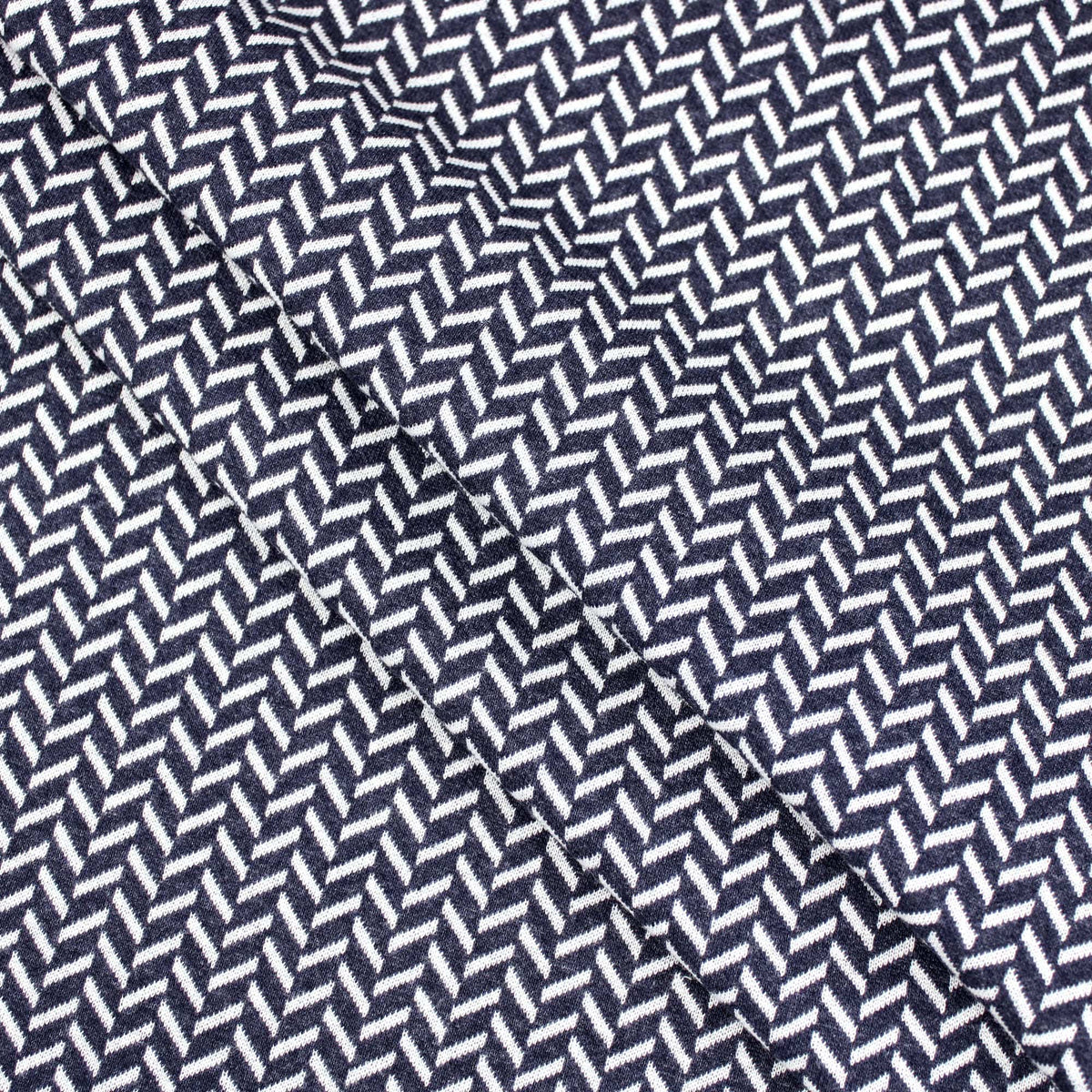 Recycled Cotton Melange Herringbone Knitted Jacquard Stretch Pattern Fabric Material Dressmaking Cardigan Soft Warm Sweater Navy