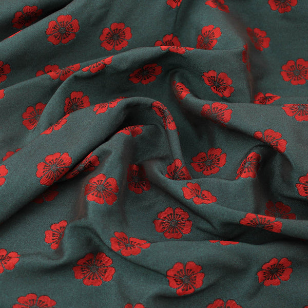 Red Poppy Poly-Viscose Jacquard Pattern Dress Jacket Skirt Women Fabric Material 2 tone Green