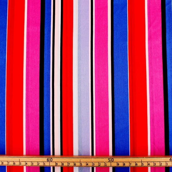 Retro Poly Satin Striped Fuchsia Pattern Dressmaking Fabric Silky Soft Material Sateen Women 70s Stripe Lines Pink Blue Sheen  Fuchsia