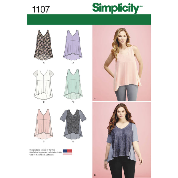 Simplicity Women's Tops with Fabric Variations Sewing Pattern S1107