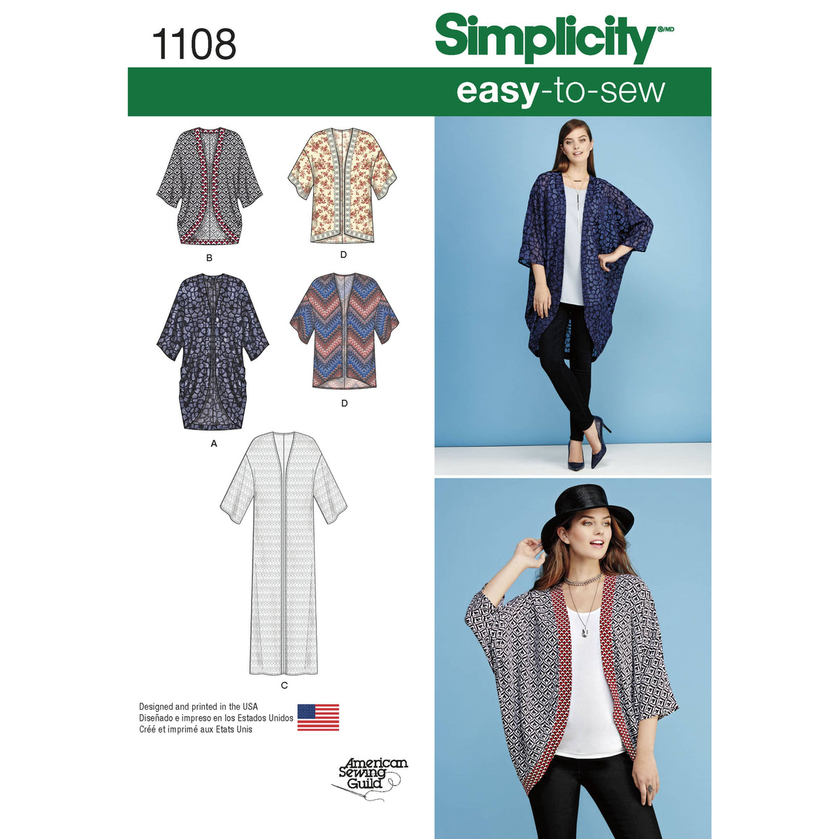 Simplicity Women's Kimono's in Different Styles Sewing Pattern S1108