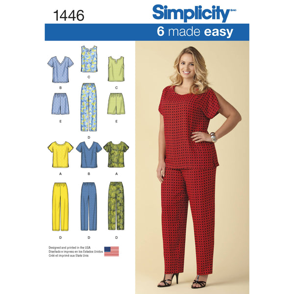 Simplicity Six Made Easy Pull on Tops and Trousers or Shorts for Plus Size