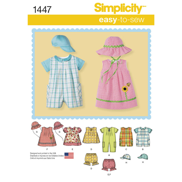 Simplicity Babies' Romper, Dress, Top, Panties and Hats Sewing Pattern S1447
