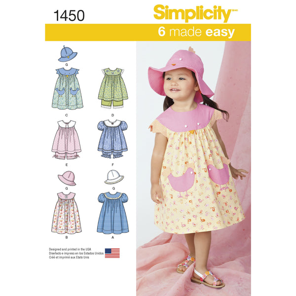 Simplicity Toddlers' Dress, Top, Panties and Hat Sewing Pattern S1450