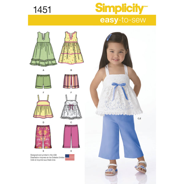 Simplicity Toddlers' Dresses, Top, Cropped Trousers and Shorts Sewing Pattern S1451