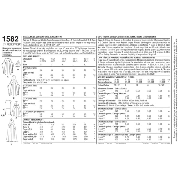 Simplicity Women's, Men and Teen Costumes Sewing Pattern S1582