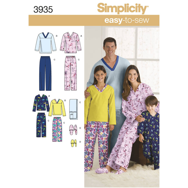 Simplicity Women's/Men/Child Sleepwear Sewing Pattern S3935