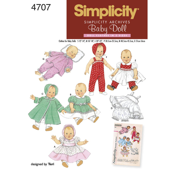 Simplicity Doll Clothes Sewing Pattern S4707