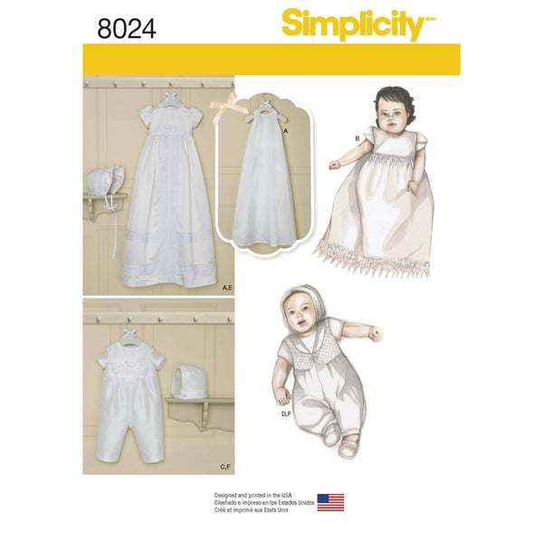 Simplicity Babies' Christening Sets with Bonnets Sewing Pattern S8024