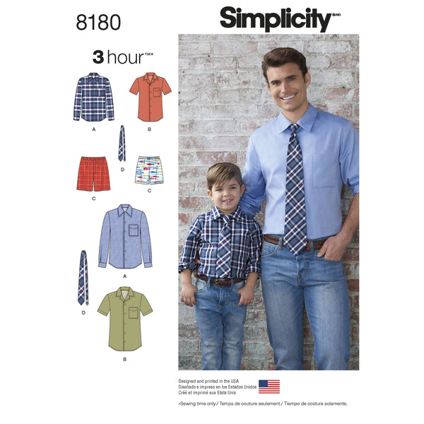 Pattern 8180 Boys' and Men's Shirt, Boxer Shorts and Tie