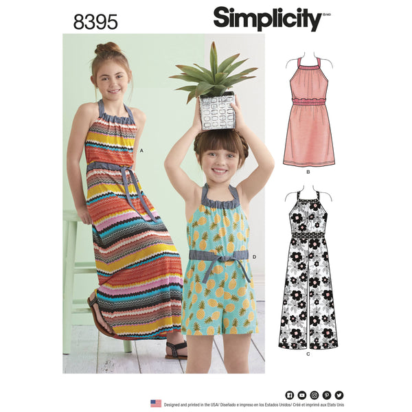 Simplicity Pattern 8395 Child's & Girls' Halter Dress or Romper Each in Two Lengths