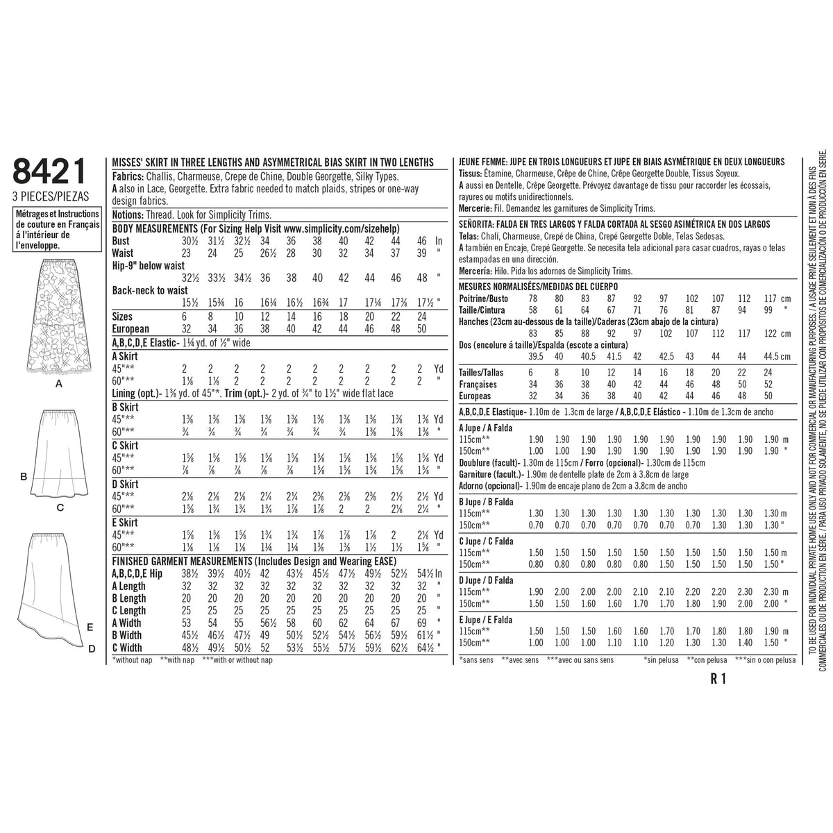 Simplicity Pattern 8421 Women's Skirts in Three lengths with Hem Variations