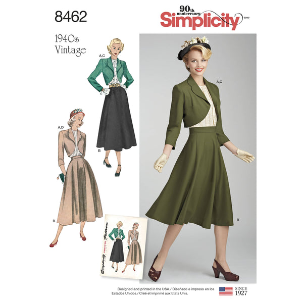 Simplicity Pattern 8462 Women’s Vintage Blouse, Skirt and Lined Bolero