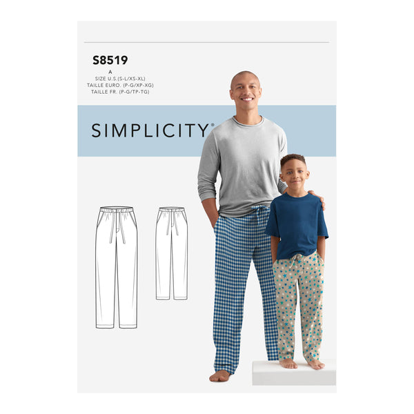 Simplicity Pattern 8519 Boys' and Men's Slim Fit Lounge Trousers