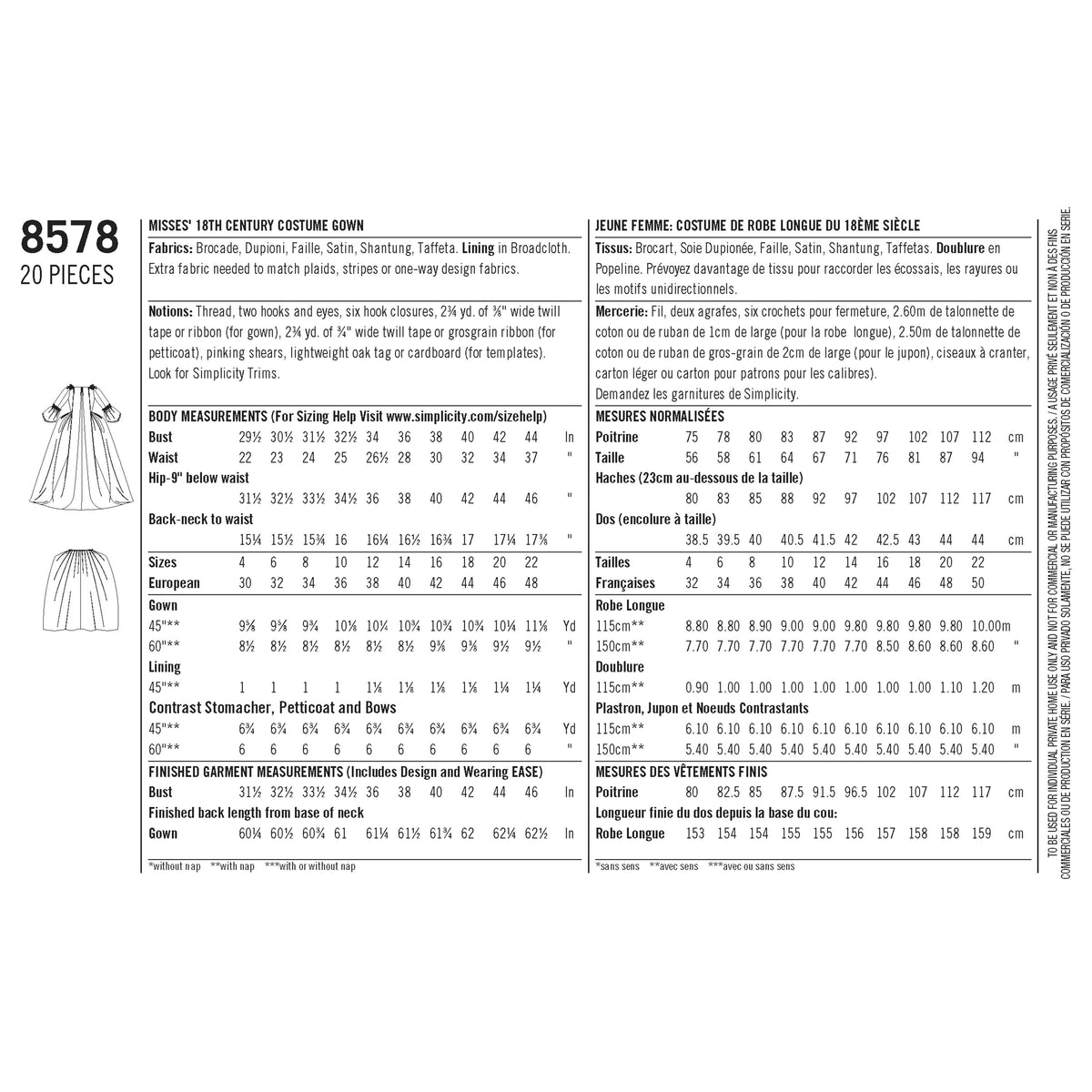 Simplicity Pattern 8578 Women’s' 18th Century Gown