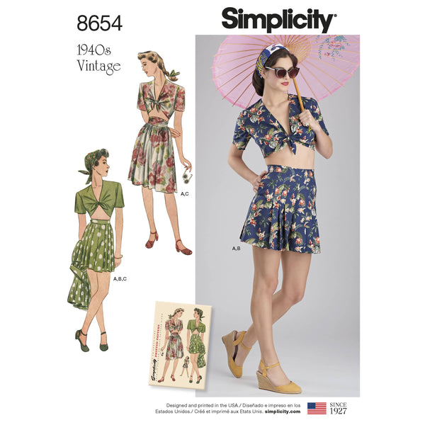 Simplicity Pattern 8654 Women’s Vintage Skirt, Shorts and Tie Top