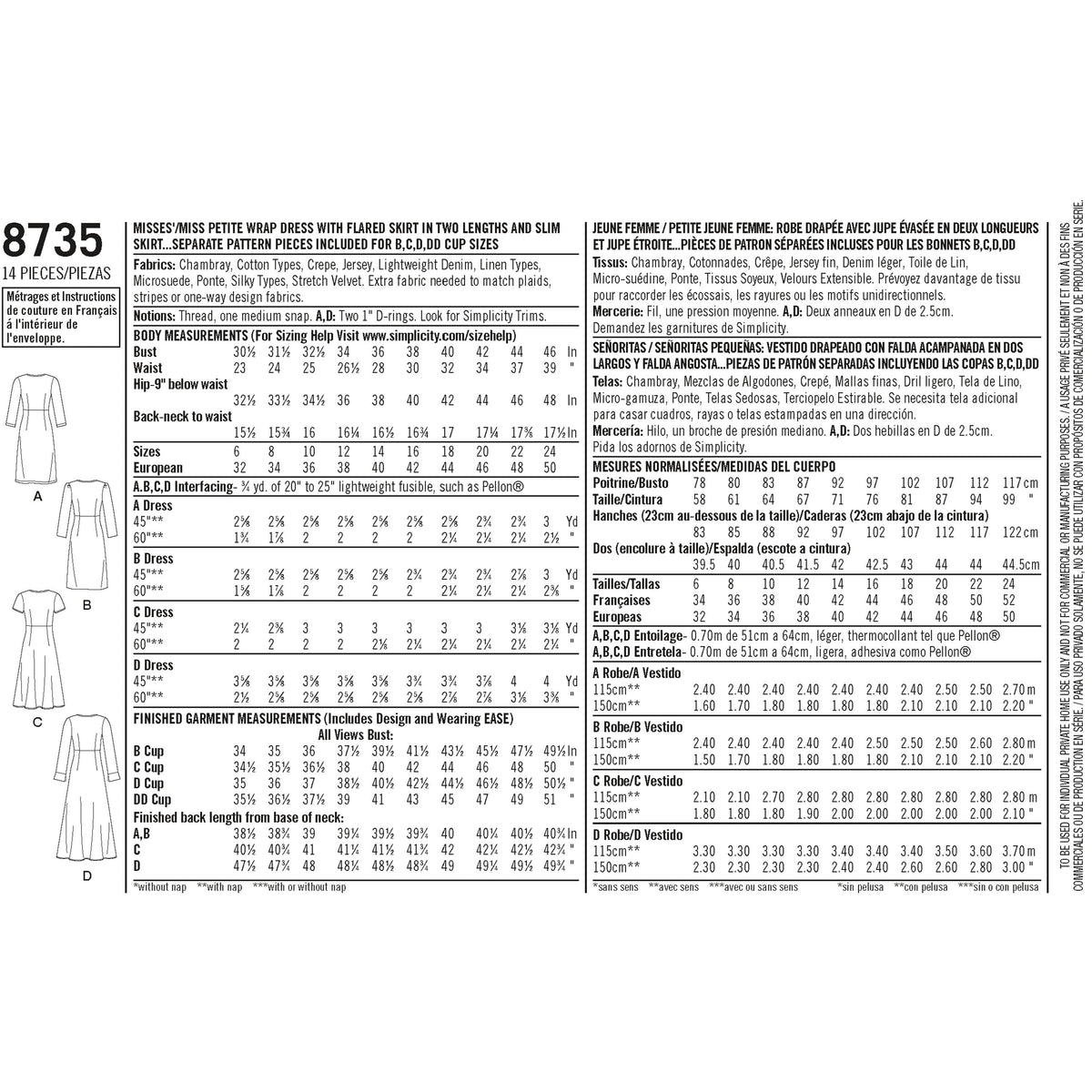 Simplicity Pattern 8735 Women’s / Petite Women’s Wrap Dress