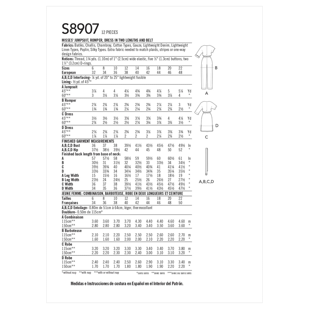Simplicity Sewing Pattern S8907 Misses' Jumpsuit, Romper, Dresses & Belt