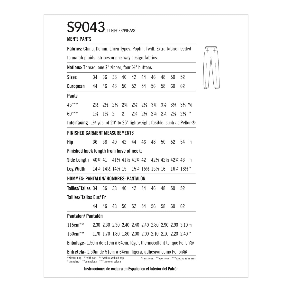 Simplicity Sewing Pattern S9043 Men's Pants