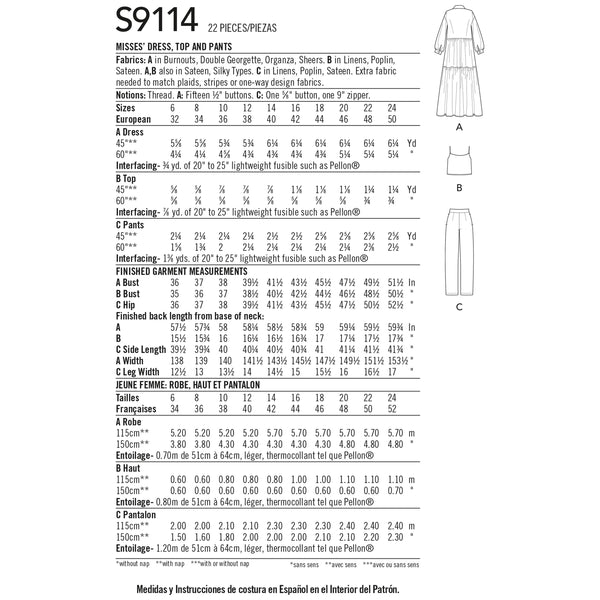 Simplicity Sewing Pattern S9114 Misses' Dress, Top & Pants