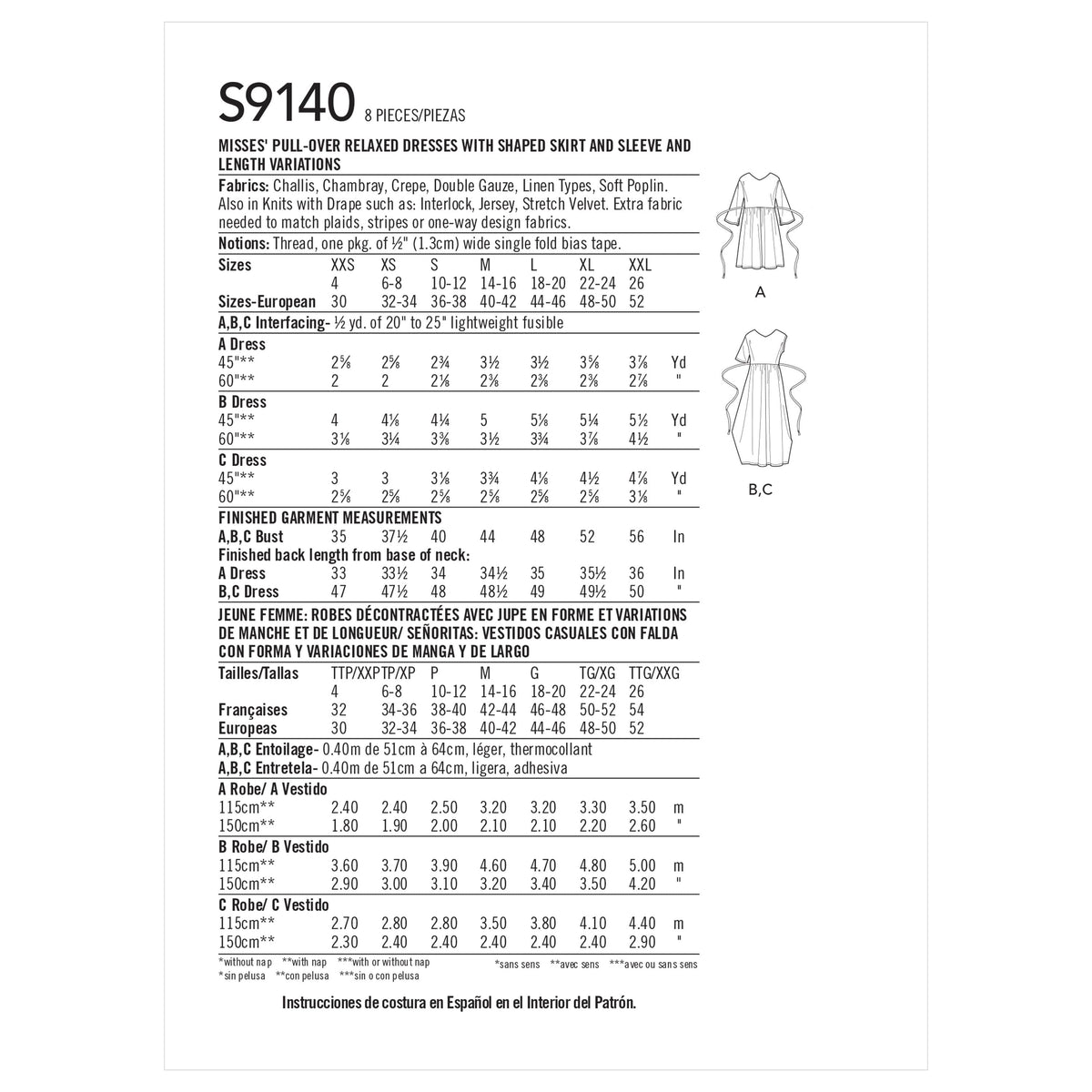Simplicity Sewing Pattern S9140 Misses' Relaxed Pullover Dress