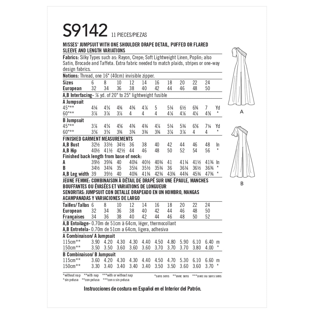 Simplicity Sewing Pattern S9142 Misses' Jumpsuit With One Shoulder Drape
