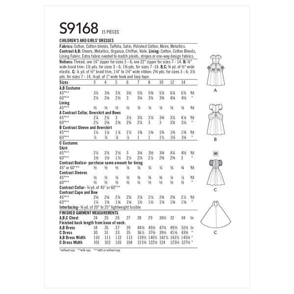 Simplicity Sewing Pattern S9168 Children's & Girls' Princess Costumes