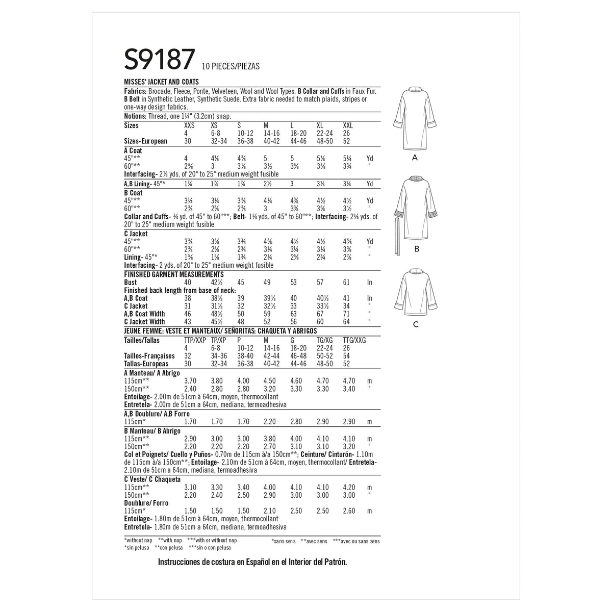 Simplicity Sewing Pattern S9187 Misses' Jacket & Coats